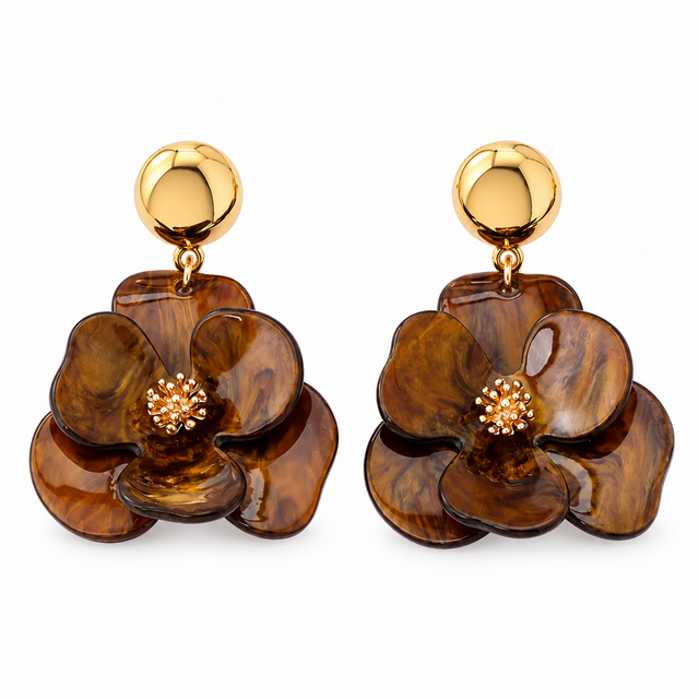 Goodies Label Flower Statement Oorbellen Bruin Goudkleurig – 60 mm