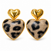 Goodies Label Leopard Heart Oorbellen Lichtbruin Goudkleurig