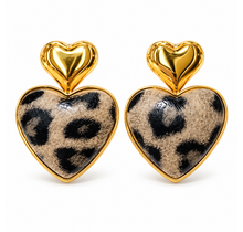 Goodies Label Leopard Heart Oorbellen Lichtbruin Goudkleurig