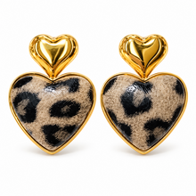Goodies Label Leopard Heart Oorbellen Lichtbruin Goudkleurig