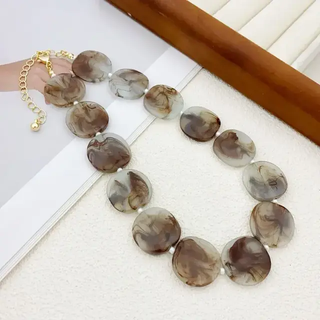 Goodies Label Marbled Disc Ketting Bruin Crème – 40 + 7 cm