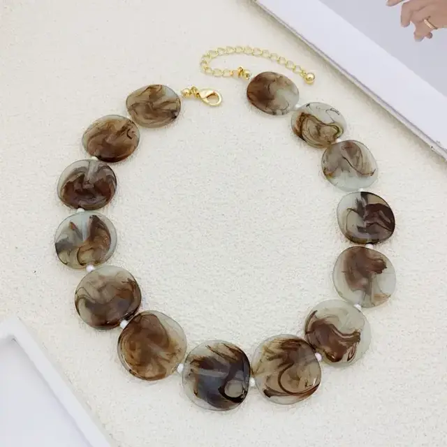 Goodies Label Marbled Disc Ketting Bruin Crème – 40 + 7 cm