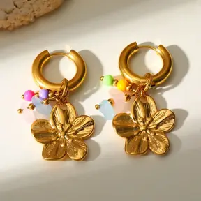 Goodies Label Blossom Charm Hoops Goud Multicolor – 18K PVD