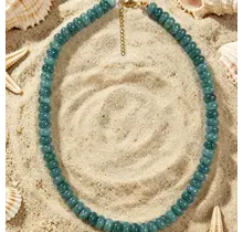 Goodies Label Natuursteen Kralenketting Aqua Blauw – 18K PVD
