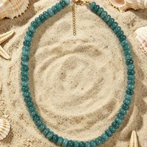 Goodies Label Natuursteen Kralenketting Aqua Blauw – 18K PVD