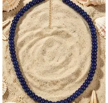Goodies Label Natuursteen Kralenketting Donkerblauw – 18K PVD