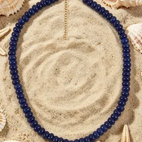 Goodies Label Natuursteen Kralenketting Donkerblauw – 18K PVD