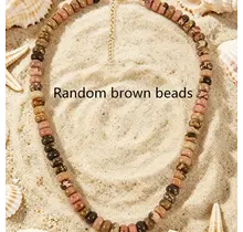 Goodies Label Natuursteen Kralenketting Brown Mix – 18K PVD