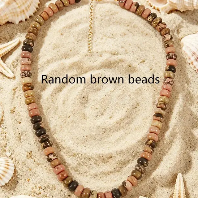 Goodies Label Natuursteen Kralenketting Brown Mix – 18K PVD