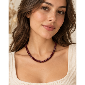 Goodies Label Natuursteen Kralenketting Burgundy – 18K PVD