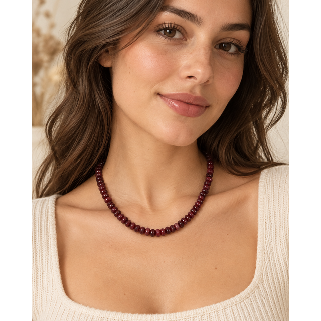 Goodies Label Natuursteen Kralenketting Burgundy – 18K PVD