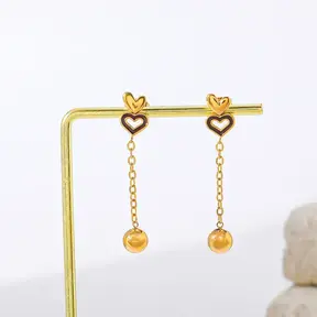 Goodies Label Double Heart Chain Oorbellen Goudkleurig – 304 Stainless Steel