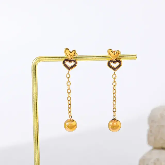Goodies Label Double Heart Chain Oorbellen Goudkleurig – 304 Stainless Steel