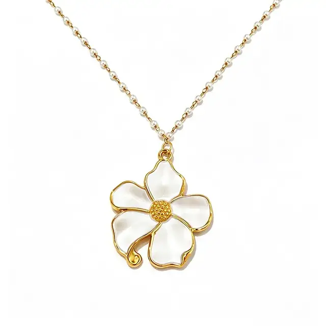 Goodies Label Pearl Flower Ketting Goudkleurig – 40 + 5 cm