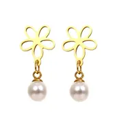 Goodies Label Flower Pearl Oorbellen Stainless Steel – Goud of Zilver