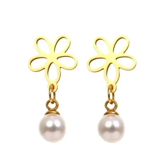 Goodies Label Flower Pearl Oorbellen Stainless Steel – Goud of Zilver