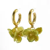 Goodies Label Resin Flower Hoops Olijfgroen Goudkleurig
