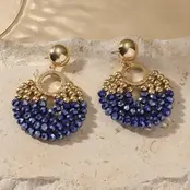 Goodies Label Crystal Bead Statement Oorbellen Blauw Metallic – 55 mm