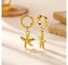 Goodies Label Starfish Charm Hoops Goudkleurig – Stainless Steel