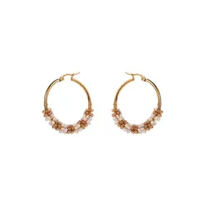 Goodies Label Beaded Hoops Goudkleurig – Titanium Steel