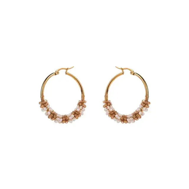 Goodies Label Beaded Hoops Goudkleurig – Titanium Steel