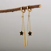 Goodies Label Star Drop Oorbellen – Goud- of Zilverkleurig Stainless Steel