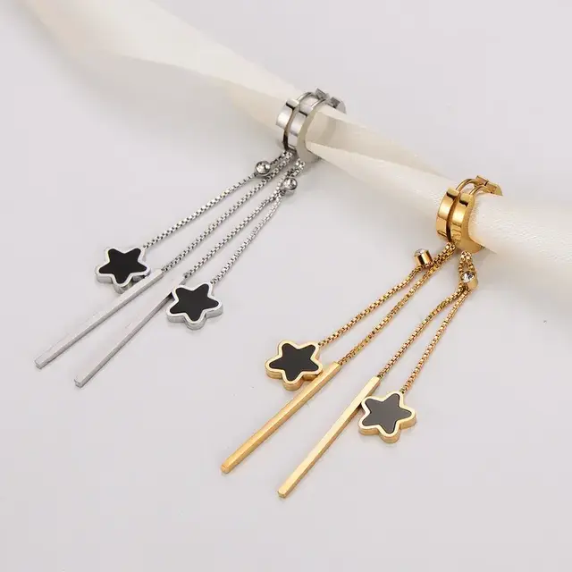 Goodies Label Star Drop Oorbellen – Goud- of Zilverkleurig Stainless Steel