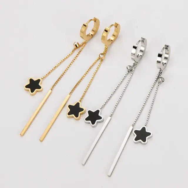Goodies Label Star Drop Oorbellen – Goud- of Zilverkleurig Stainless Steel
