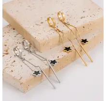 Goodies Label Star Drop Oorbellen – Goud- of Zilverkleurig Stainless Steel