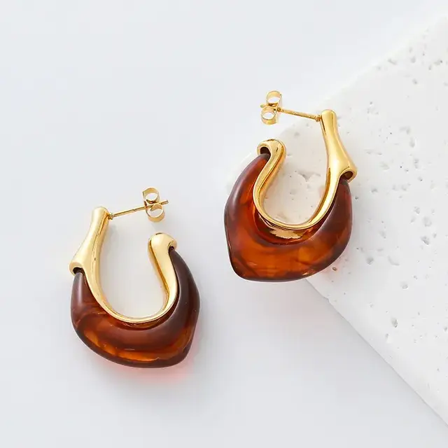 Goodies Label Organic Drop Oorbellen Amber Goudkleurig – 35 mm