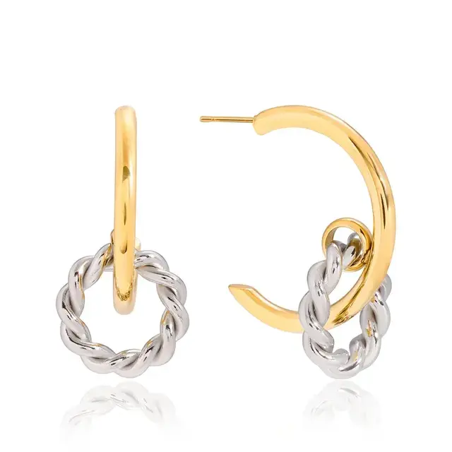 Goodies Label Bicolor Twist Drop Hoops – Goud & Zilver Stainless Steel