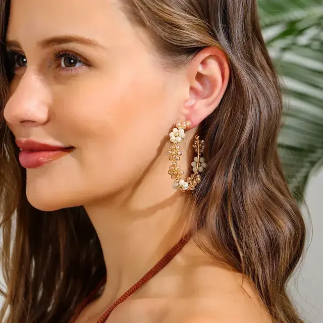 Goodies Label Bloemen Hoops Nude – Goudkleurig