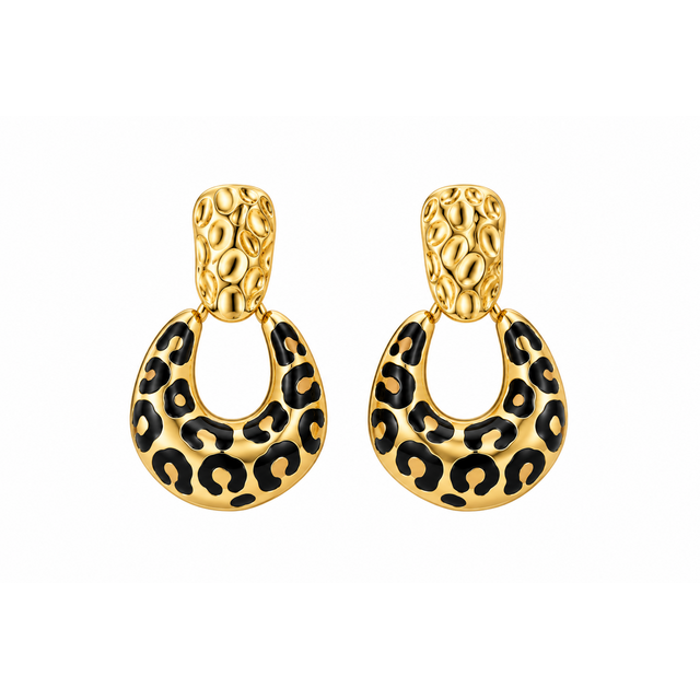 Goodies Label Leopard Drop Studs Goudkleurig – Stainless Steel