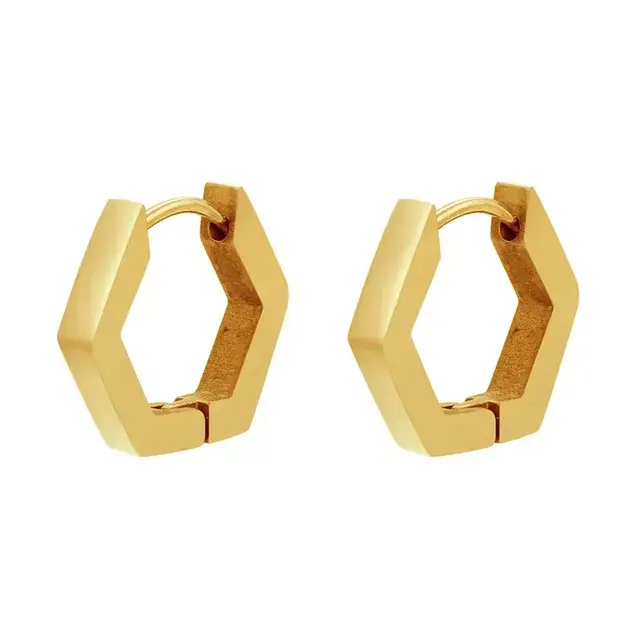 Goodies Label Hexagon Hoops – Goud- of Zilverkleurig Stainless Steel