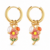 Bloemen Hoops Roze Goudkleurig met Bedels – 3,5 cm