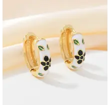 Witte Enamel Bloemen Hoops Goudkleurig – Retro Style