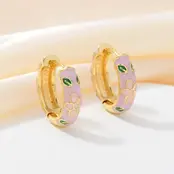 Roze Enamel Bloemen Hoops Goudkleurig – Retro Style