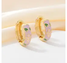 Roze Enamel Bloemen Hoops Goudkleurig – Retro Style