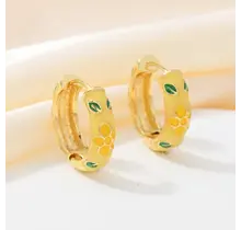 Gele Enamel Bloemen Hoops Goudkleurig – Retro Style
