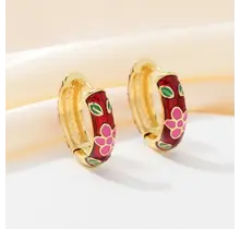 Bordeaux Enamel Bloemen Hoops Goudkleurig – Retro Style