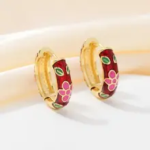Bordeaux Enamel Bloemen Hoops Goudkleurig – Retro Style