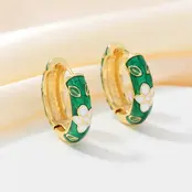 Groene Enamel Bloemen Hoops Goudkleurig – Retro Style