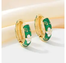 Groene Enamel Bloemen Hoops Goudkleurig – Retro Style