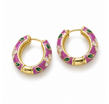 Berry Enamel Hoops met Witte Bloemen Goudkleurig