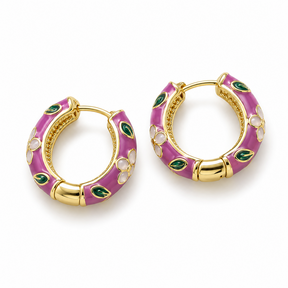 Berry Enamel Hoops met Witte Bloemen Goudkleurig