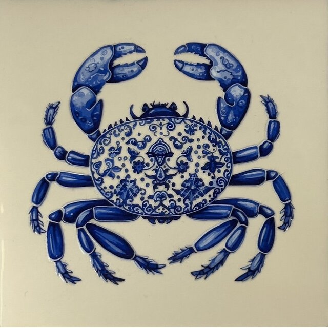 Quote tegeltje Delftsblauw krab creme/blauw