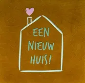 Quote tegeltje 'een nieuw huis' oker/mint(lichtgroen-warmroze)