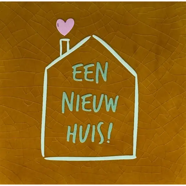 Quote tegeltje 'een nieuw huis' oker/mint(lichtgroen-warmroze)