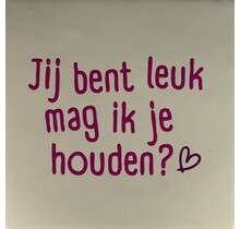 Quote tegeltje jij bent leuk mag ik je houden-nieuw creme/knalroze