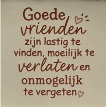 Quote tegeltje goede vrienden zijn lastig te vinden… creme/taupe (nude roze)